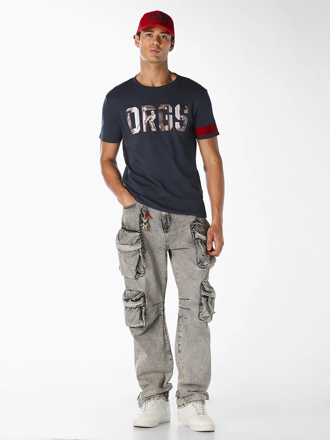 Dark Blue Printed Cotton T-shirt - Image 6