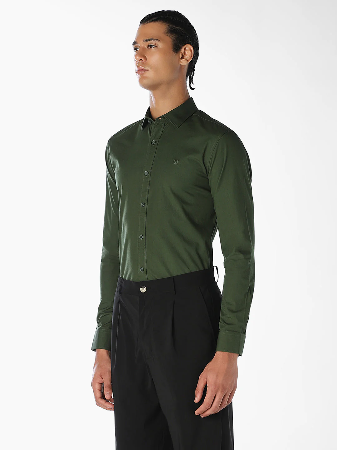 Dark Green Cotton Slim Fit Shirt - Image 3