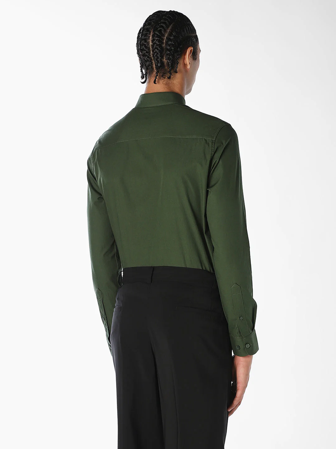 Dark Green Cotton Slim Fit Shirt - Image 4