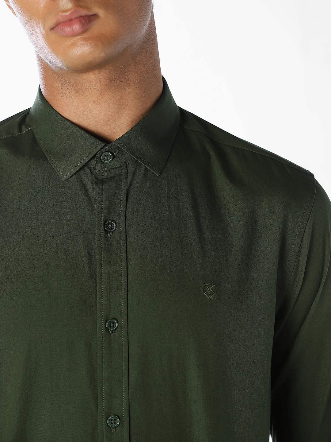 Dark Green Cotton Slim Fit Shirt - Image 5
