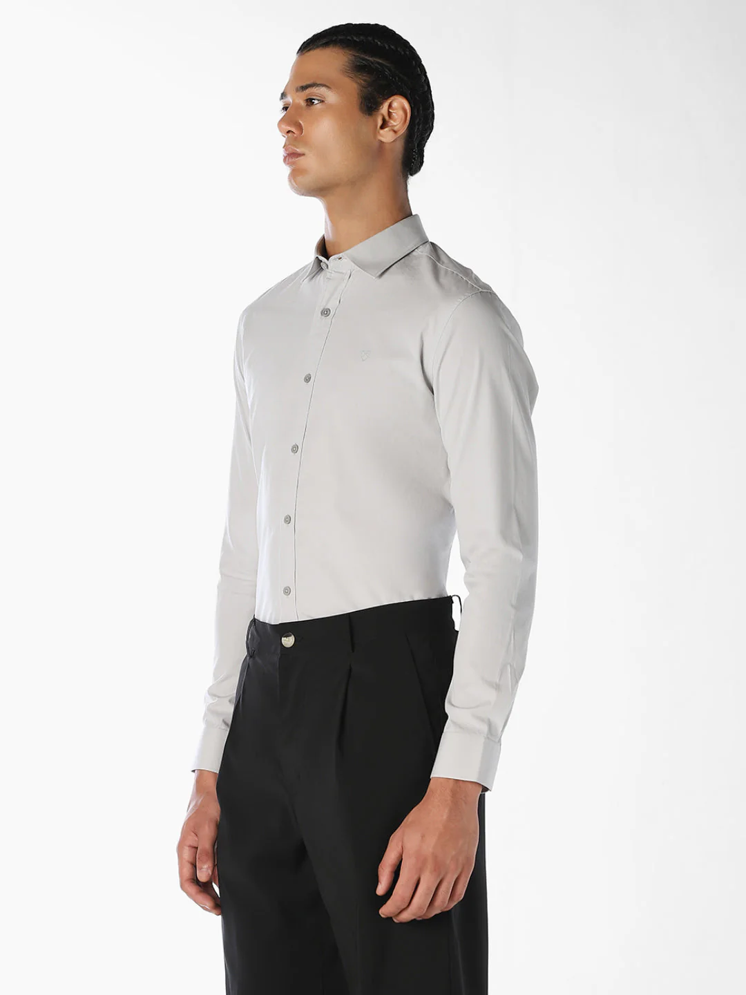 Grey Cotton Slim Fit Shirt - Image 3