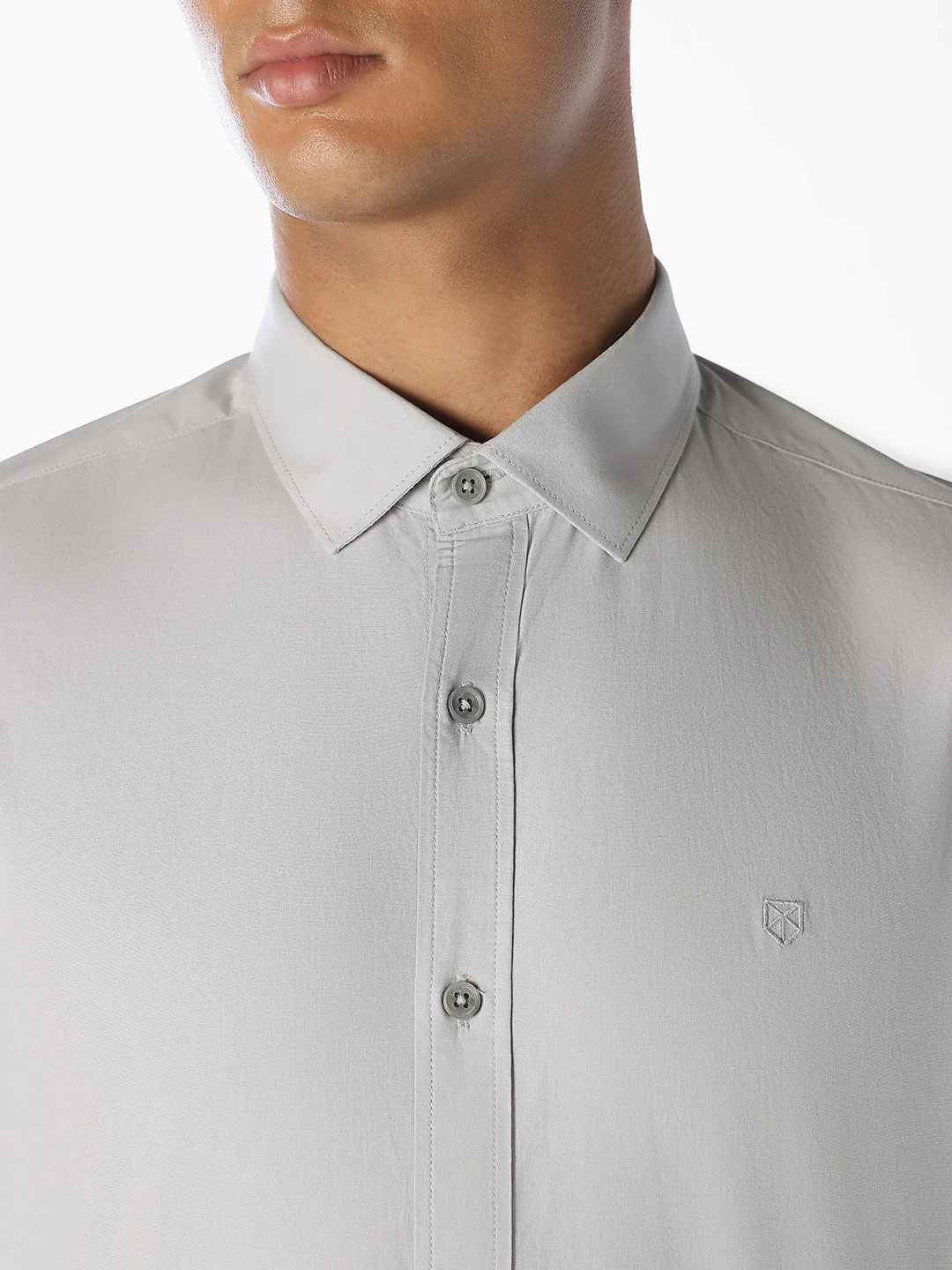Grey Cotton Slim Fit Shirt - Image 5