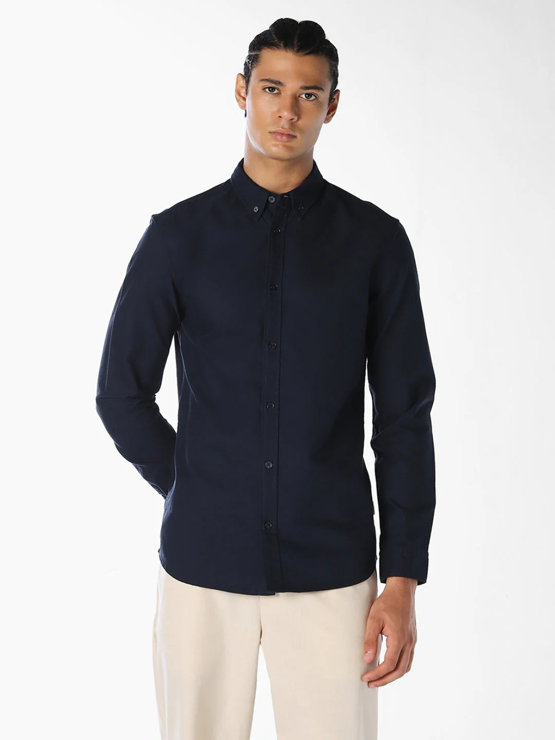Navy Blue Cotton Regular Fit Shirt - Image 2