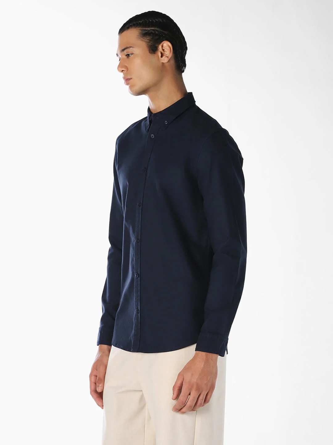 Navy Blue Cotton Regular Fit Shirt - Image 3
