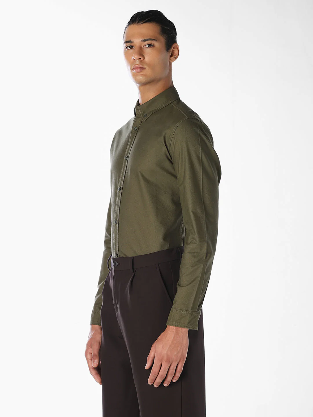 Olive Green Cotton Regular Fit Shirt - Image 3