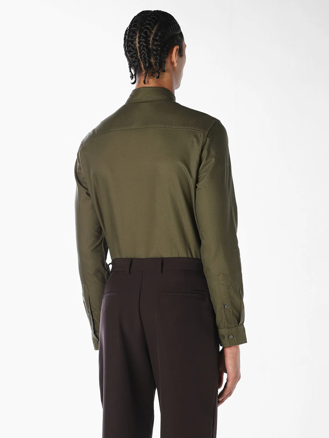 Olive Green Cotton Regular Fit Shirt - Image 4