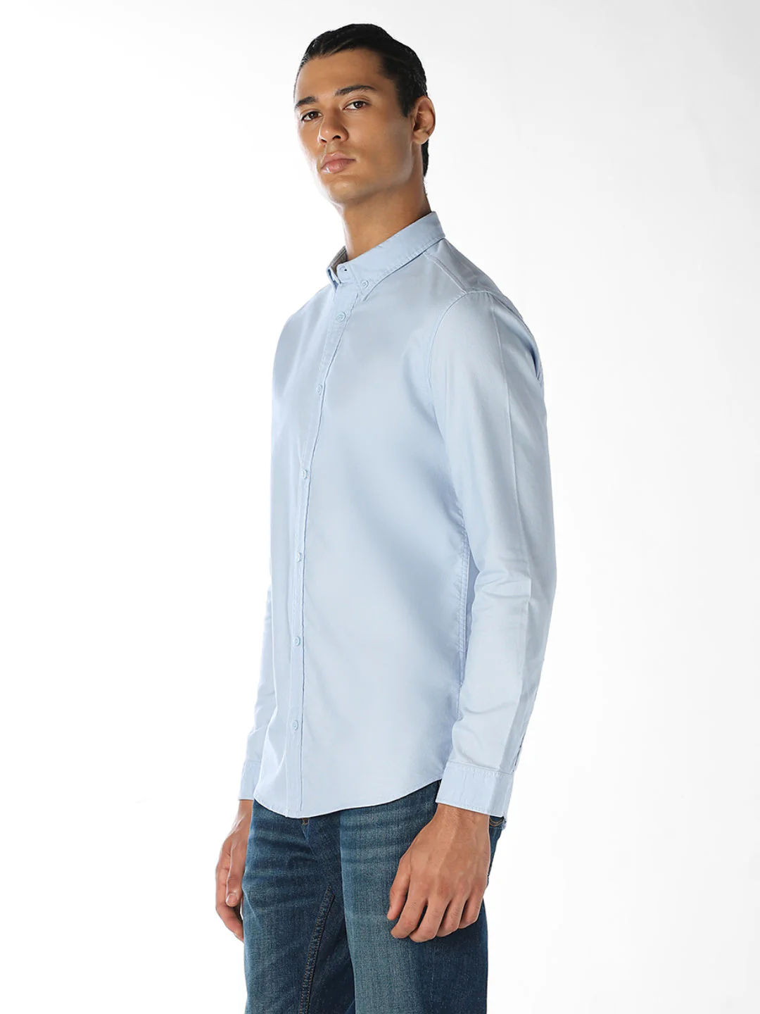 Light Blue Cotton Regular Fit Shirt - Image 3