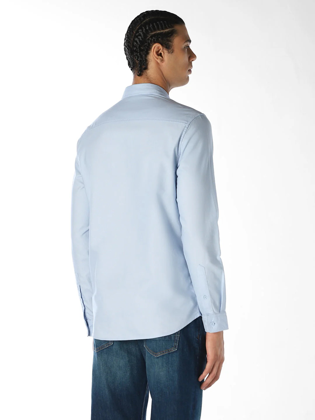 Light Blue Cotton Regular Fit Shirt - Image 4