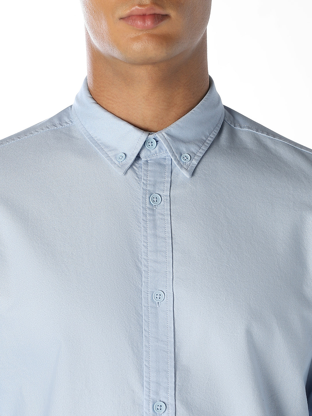 Light Blue Cotton Regular Fit Shirt - Image 5