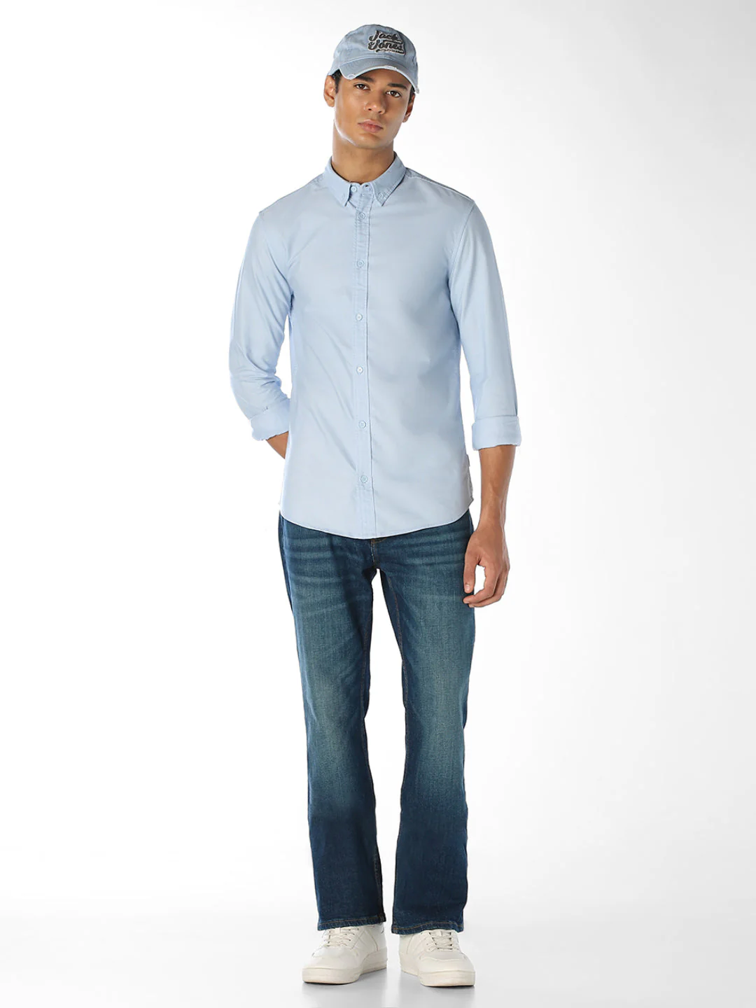 Light Blue Cotton Regular Fit Shirt - Image 6