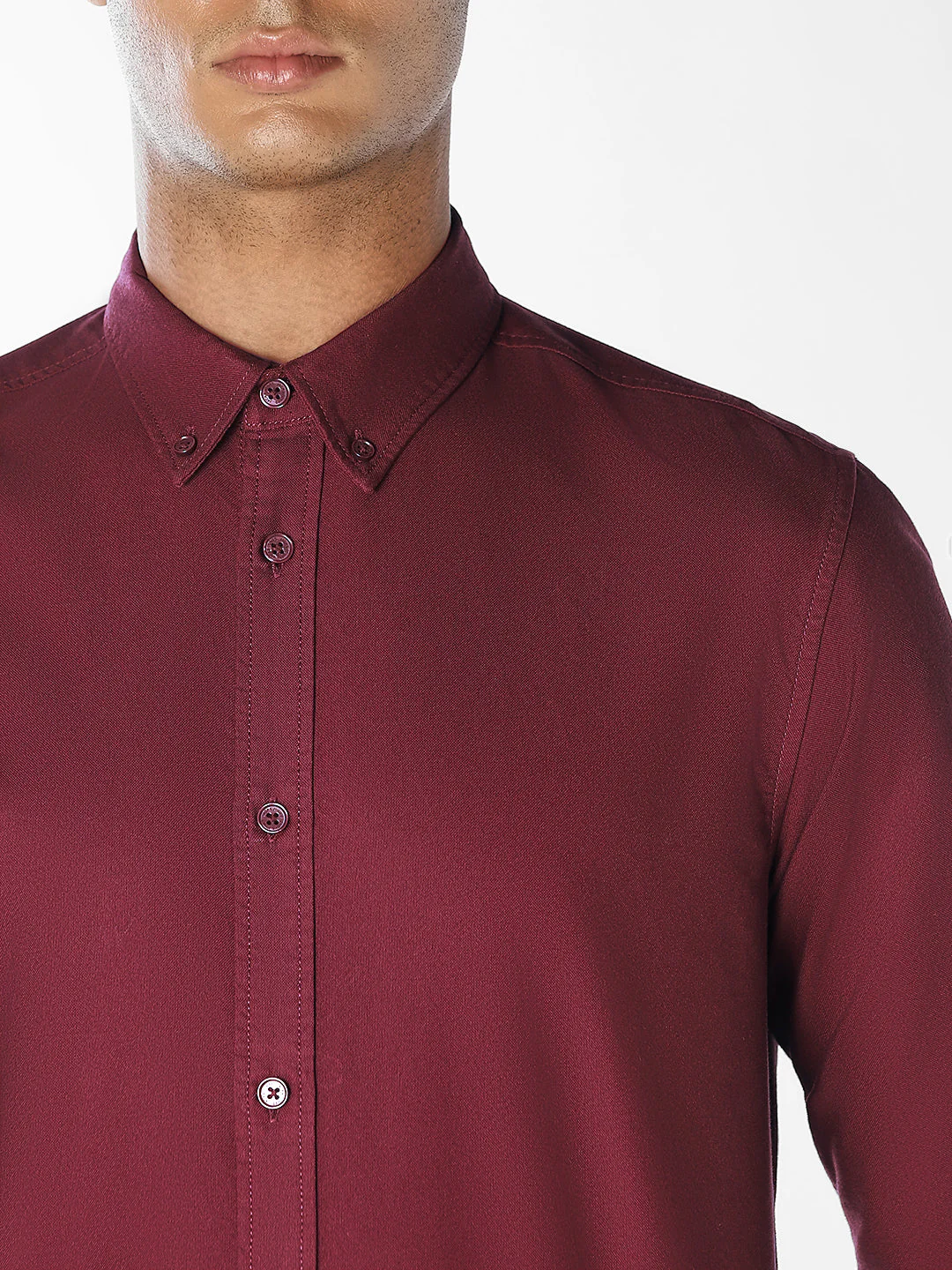 Maroon Cotton Slim Fit Shirt - Image 5