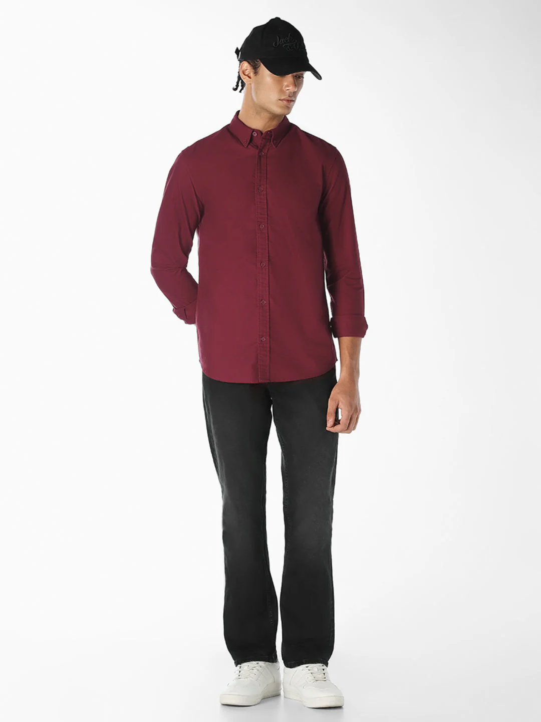Maroon Cotton Slim Fit Shirt - Image 6