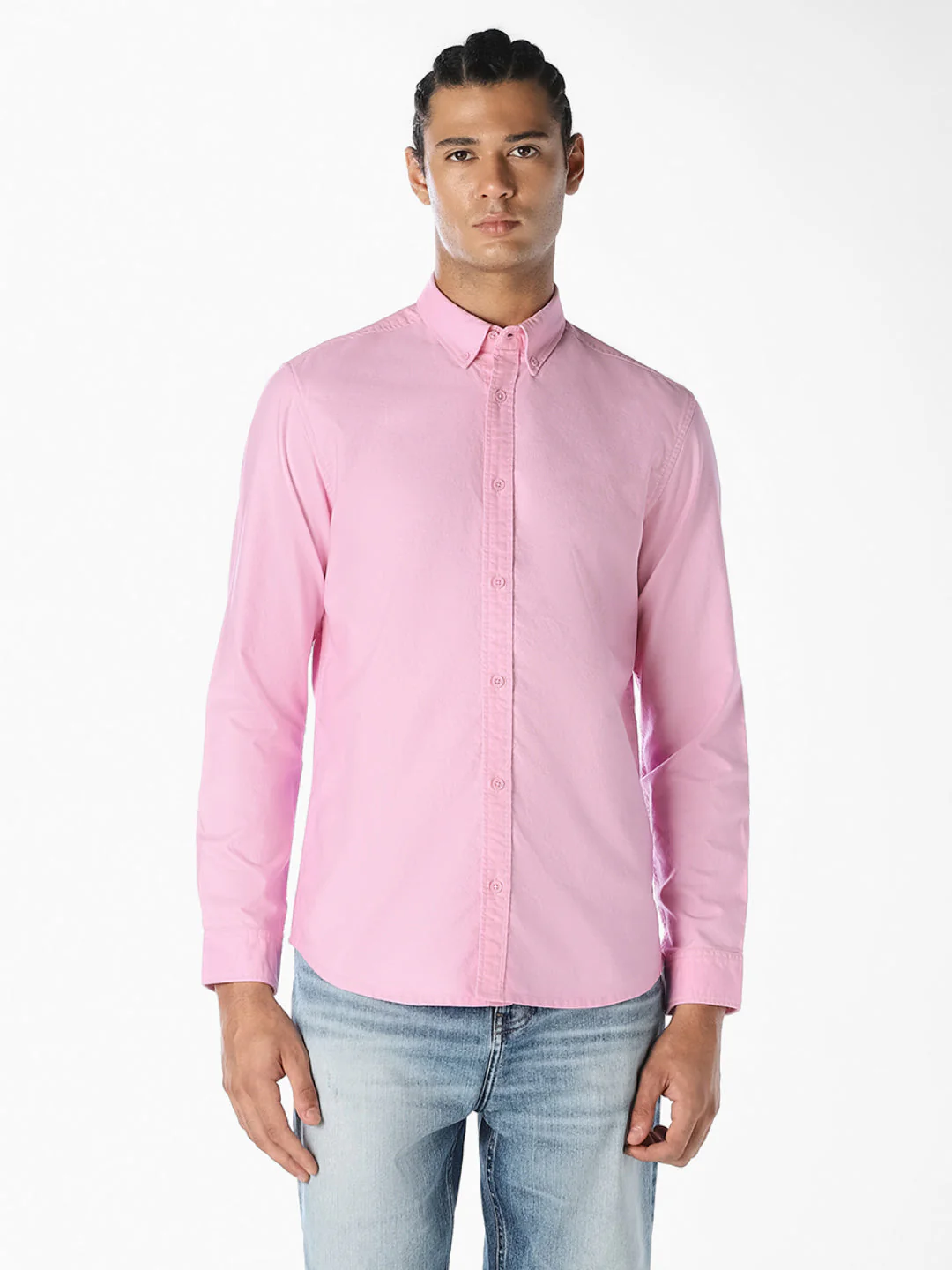 Pink Cotton Slim Fit Shirt - Image 2