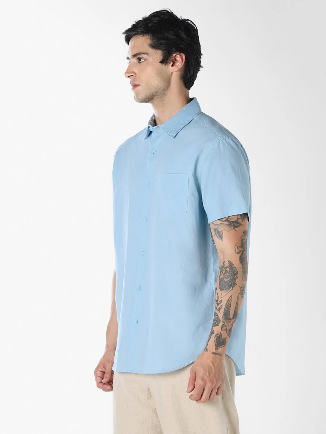 Blue Linen Short Sleeves Shirt - Image 3