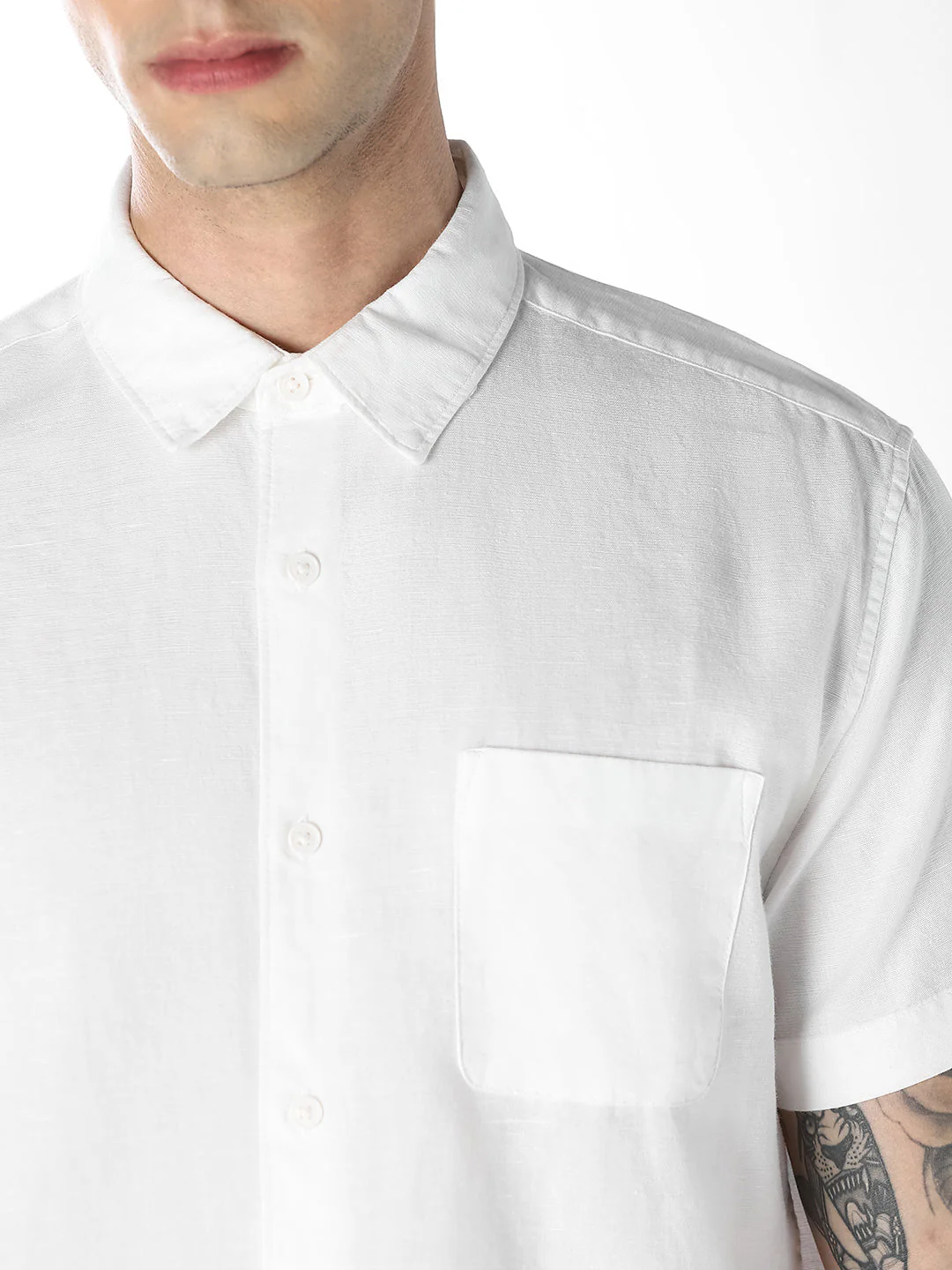 White Linen Blend Short Sleeves Shirt - Image 5