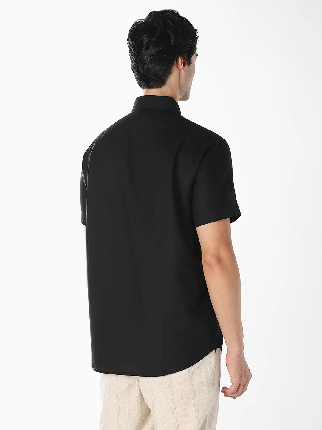 Black Linen Blend Short Sleeves Shirt - Image 4