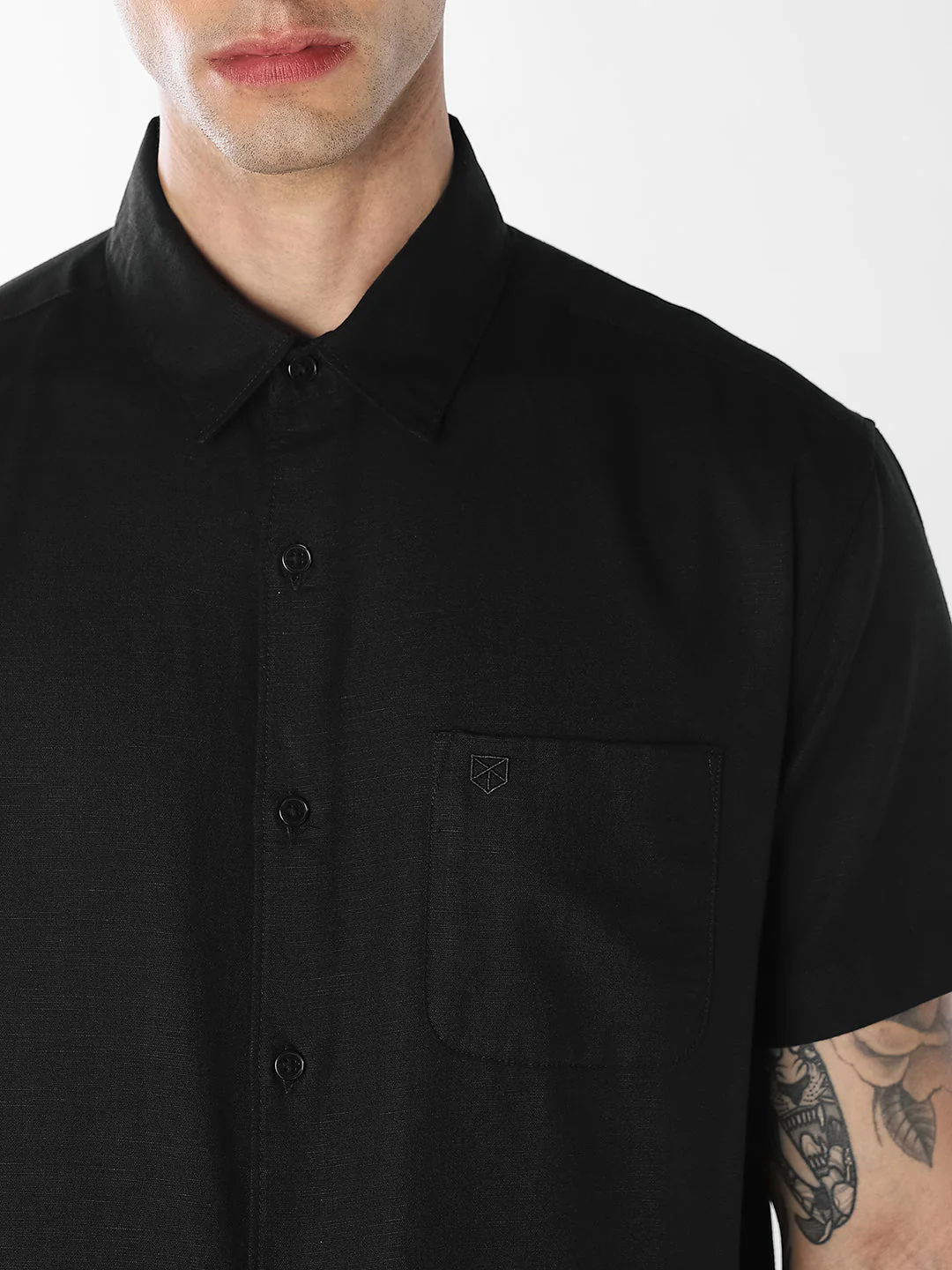 Black Linen Blend Short Sleeves Shirt - Image 5