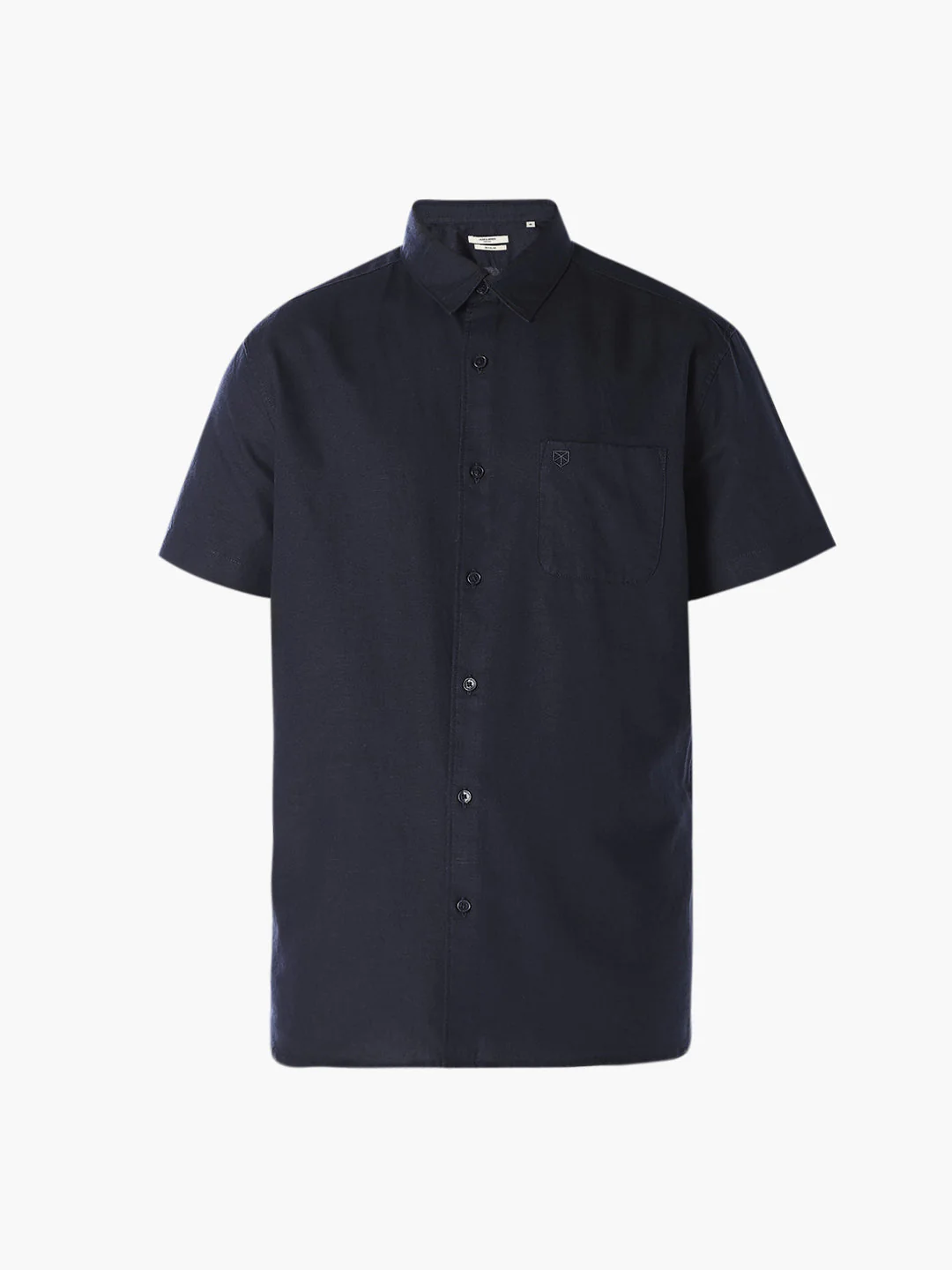 Navy Linen Blend Short Sleeves Shirt - Image 7