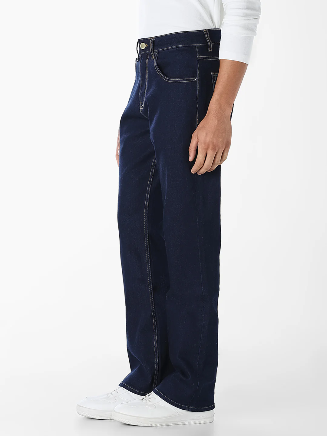 Dark Blue Contrast Stitch Bootcut Jeans - Image 2