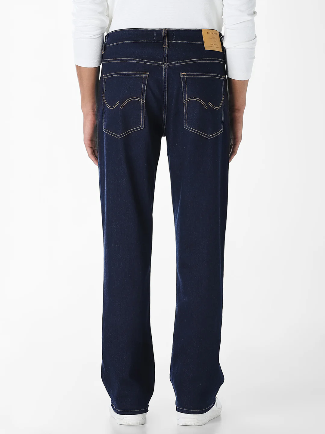 Dark Blue Contrast Stitch Bootcut Jeans - Image 3