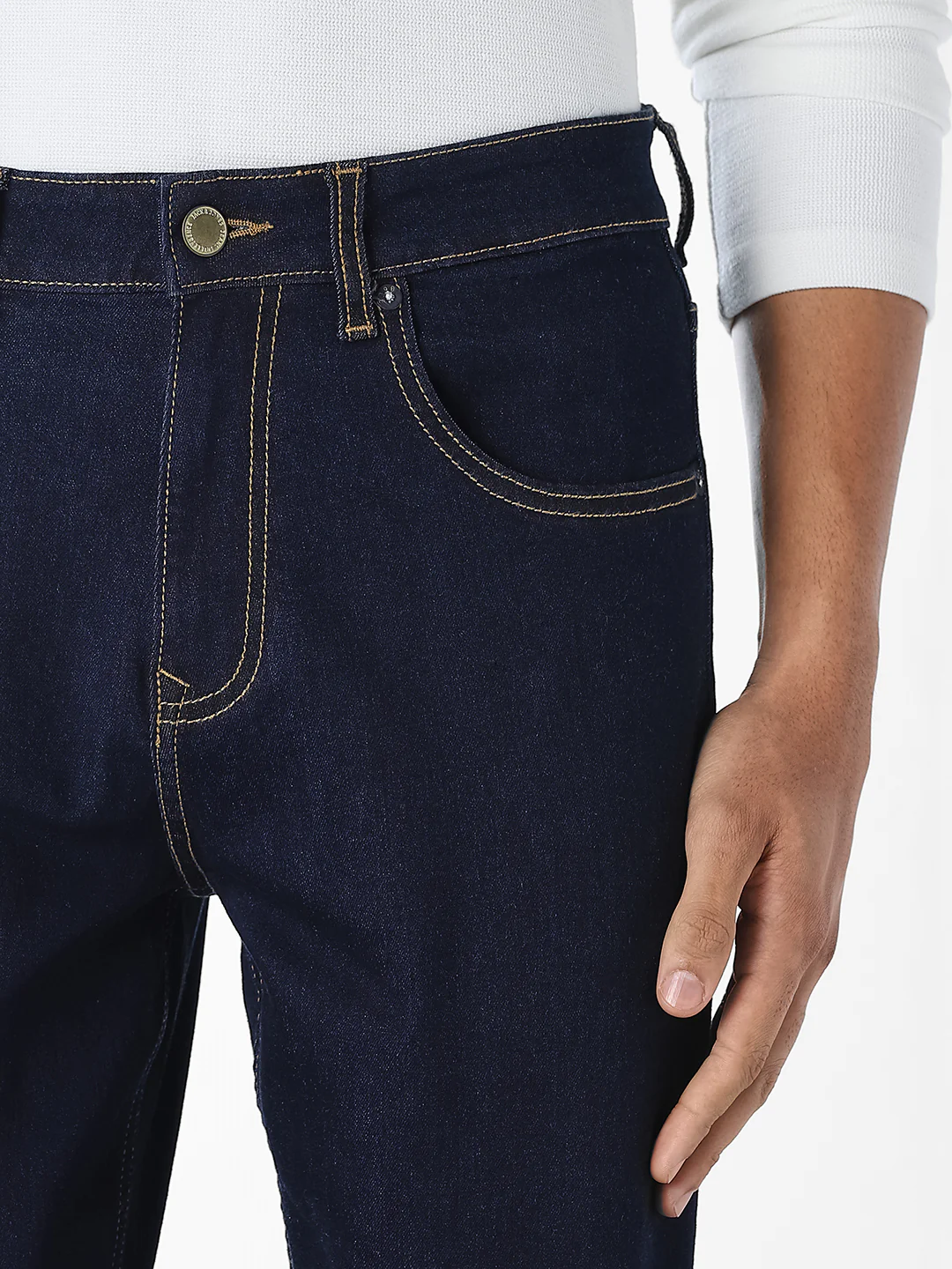 Dark Blue Contrast Stitch Bootcut Jeans - Image 4