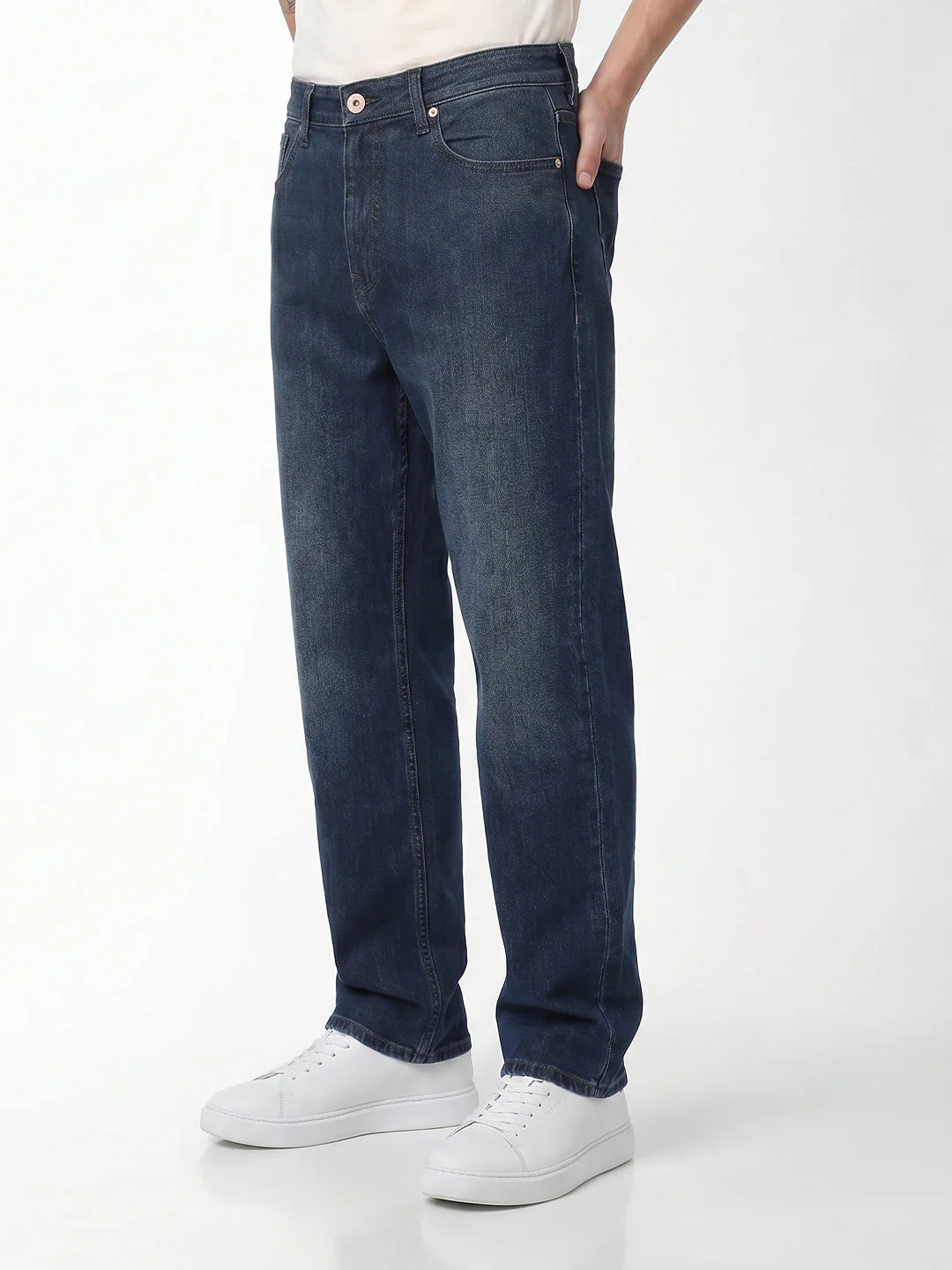 Dark Blue Washed Dario Loose Fit Jeans - Image 2